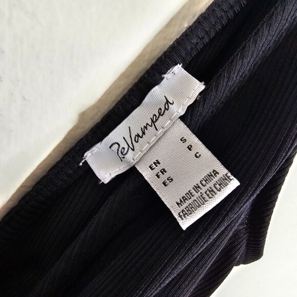 Revamped Black Deep-V Front & Back Faux Wrap Knit Crop Top Small - Picture 3 of 6